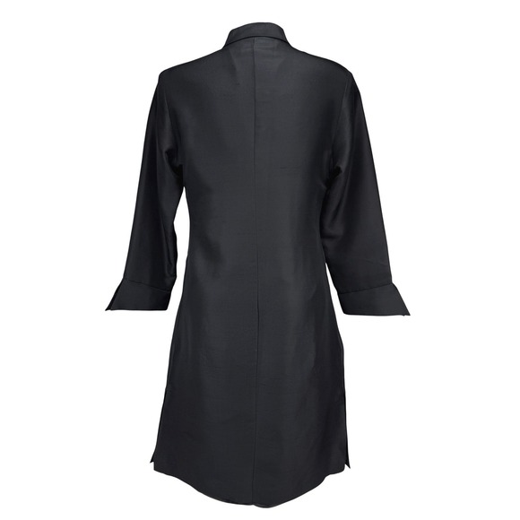 SILKLAND 100% Raw Silk Button Down Sunburst Buttons Womens Black Shirt Dress M - Picture 3 of 9